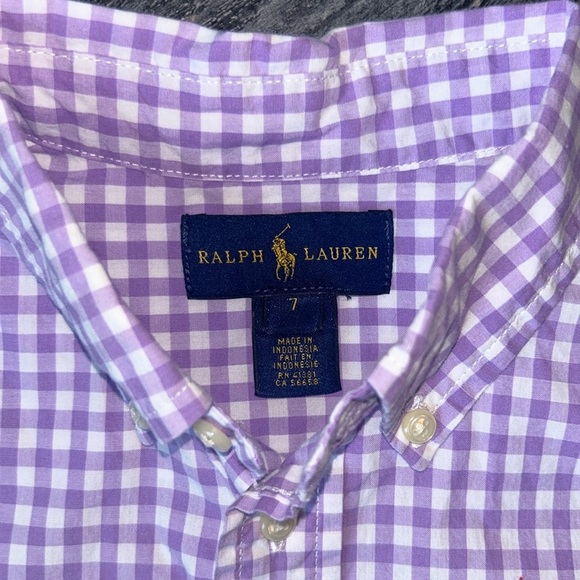 Ralph Lauren Polo Purple Checkered Gingham Boy’s Shirt Size 7 Spring Summer - Picture 3 of 5